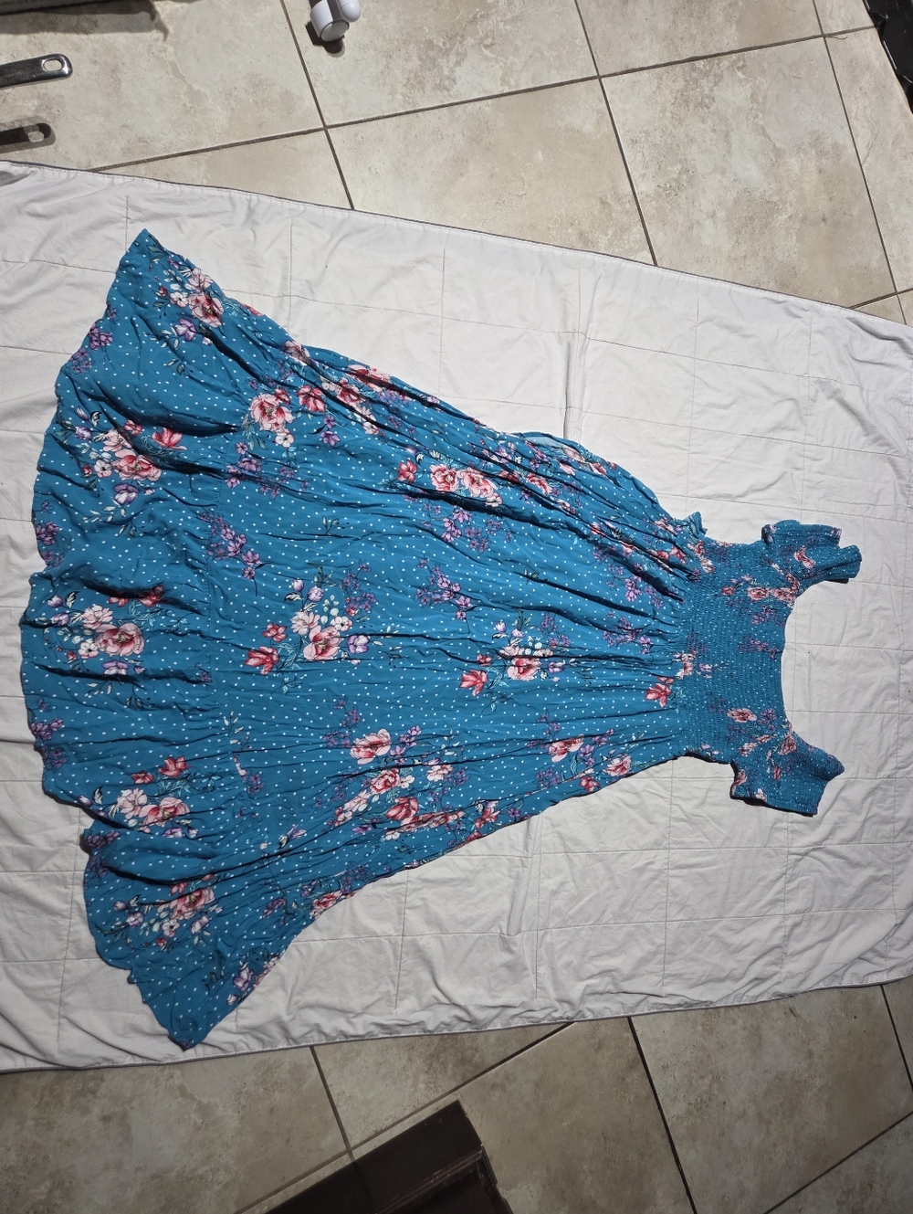 torrid Teal Floral Smocked Dress - Picture 7 of 10